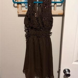 Forever 21 Brown Sequin Halter Mini Dress